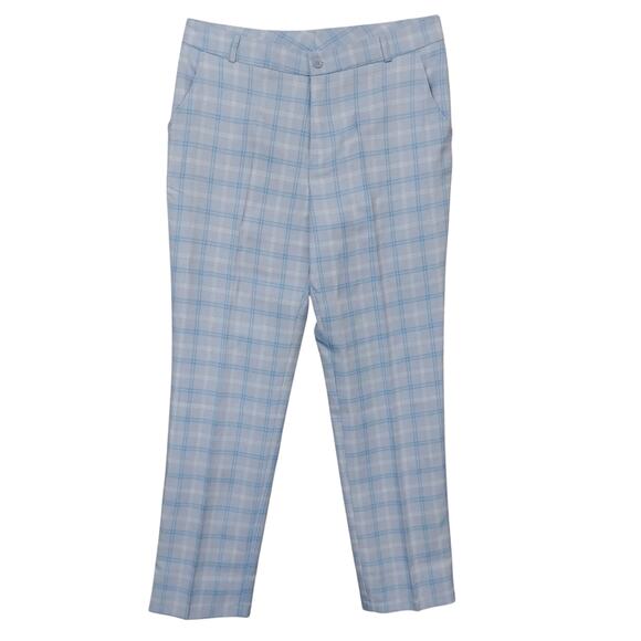 Suit Set Jacket and Pants Size Medium Light Blue Plaid One Button Closure Lined - Picture 8 of 12